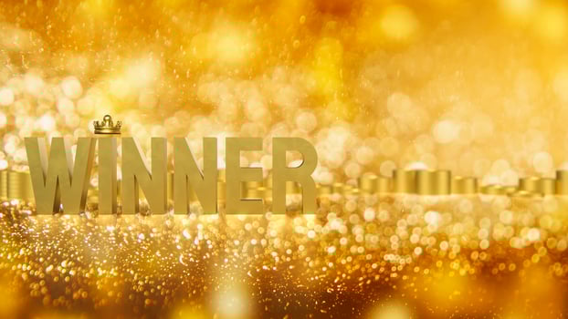 The Gold winner text on bokeh Background for game or casino concept. photo