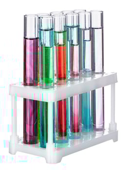 laboratory test tubes isolated on white, close up photo