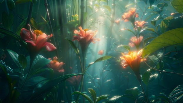 The jungle is filled with flowers and plants photo