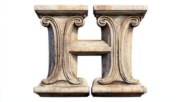 artistic representation showcases the letter H inspired by antique column designs showcased against a clean white background perfect for creative projects. photo
