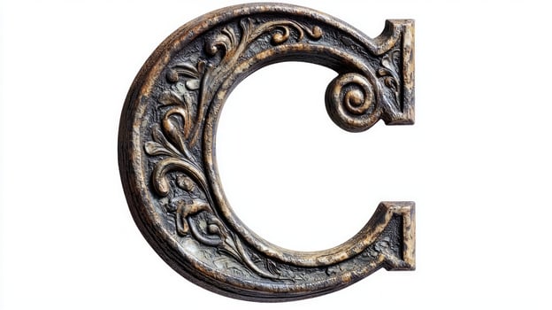elegant letter C captures the essence of antique design, revealing ornate textures and details that celebrate classical artistry. This piece stands out prominently, inviting admiration. photo