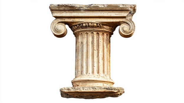 letter I crafted in the style of an antique column showcases intricate details and textures against a clean white backdrop, emphasizing its classical artistry. photo