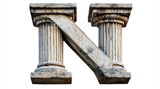 antique letter N, fashioned in a unique column style, showcases exquisite textures and details reminiscent of classical architecture, set against a clean white background. photo