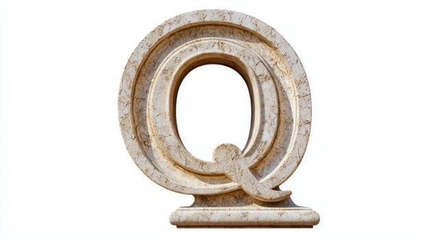 letter Q stands prominently, featuring an ornate antique column texture. Its unique design and isolated setting invite appreciation of this artistic representation of the alphabet. photo