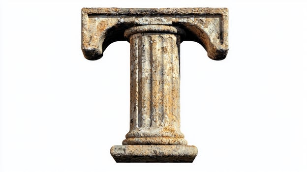 antique letter T showcases a beautifully textured column design against a pristine white backdrop, creating a striking and elegant visual perfect for artistic endeavors. photo