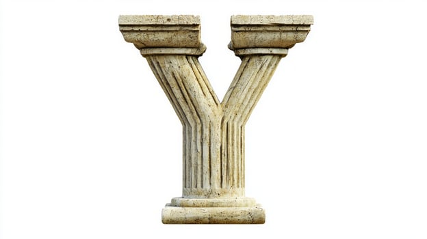 unique representation of the letter Y showcases the intricate details of antique column textures, bringing classical artistry to life in a minimalist setting. photo