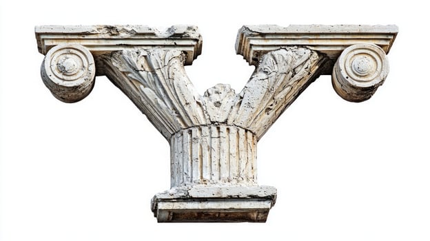 artistic rendering of the letter Y showcases intricate antique column details, beautifully isolated against a pure white backdrop, perfect for design inspiration. photo
