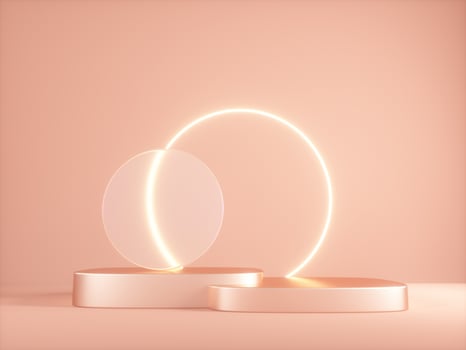 3d platform with light shining and transparent glass ring. photo