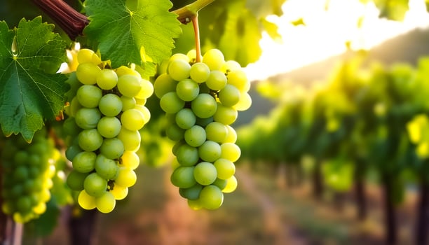 Close-up Sweet fresh green grapes fruit still hanging on the tree photo