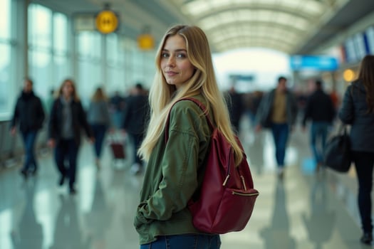 person traveler standing at the airport terminal photo