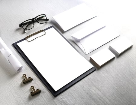 Corporate stationery set mockup at white textured paper background. photo