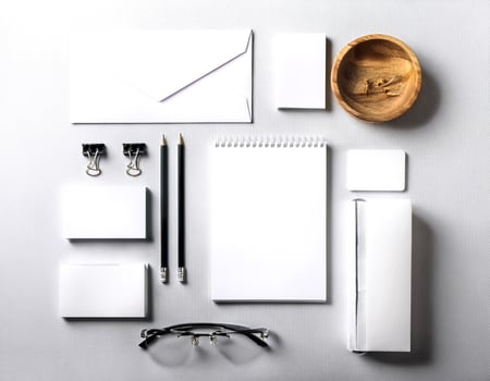 Corporate stationery set mockup at white textured paper background. photo