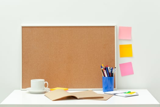 Office desk table with supplies photo