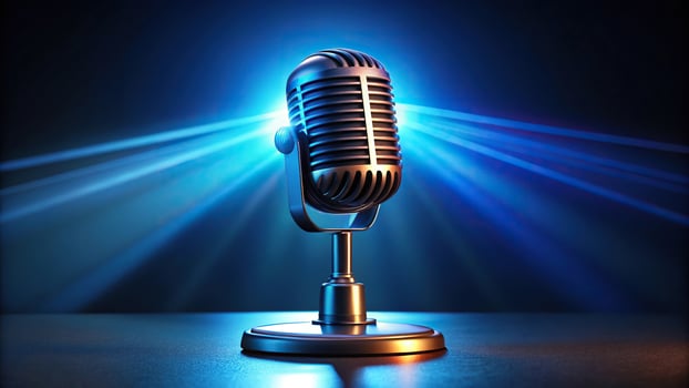 Credible podcast microphone with volumetric lighting and bright leading lines photo