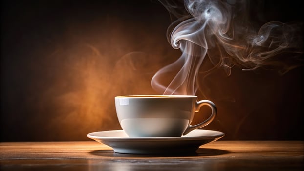 Cup of coffee steam curling delicately upwards photo