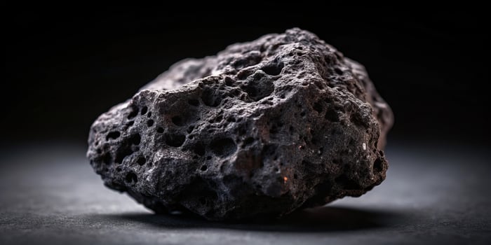Dark lava rock against black background photo
