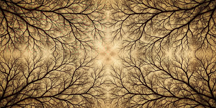Dark intricate branches on textured beige background photo