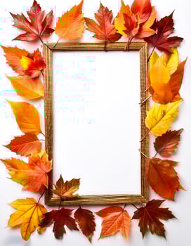 frame of autumn leaves isolated on white background photo