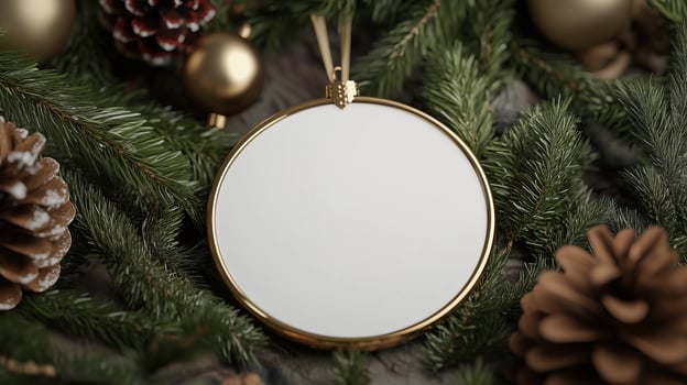 Christmas blank round ornament. Mock up of Christmas round sign, ornament photo