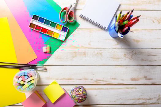 School tools. On a wooden background. photo