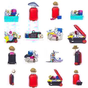 many suitcases on white photo