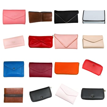 collage of colorful bags. isolated on white photo