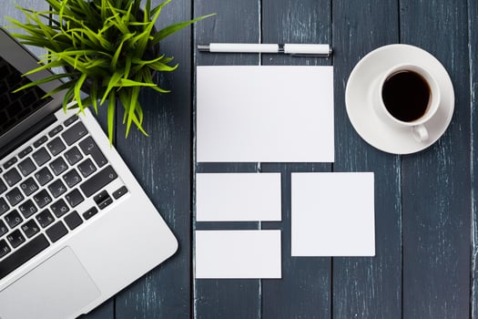 Working place, wooden table photo