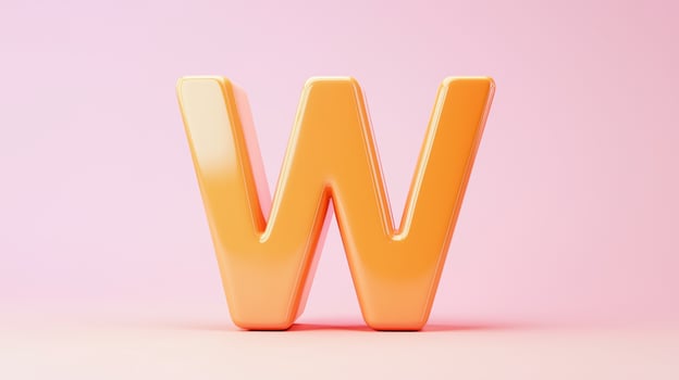 Letter W font orange frame uppercase for children toy learning on solid background photo