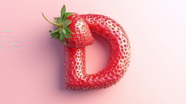 The letter D is framed by a red strawberry textured fruit for kids on solid background photo