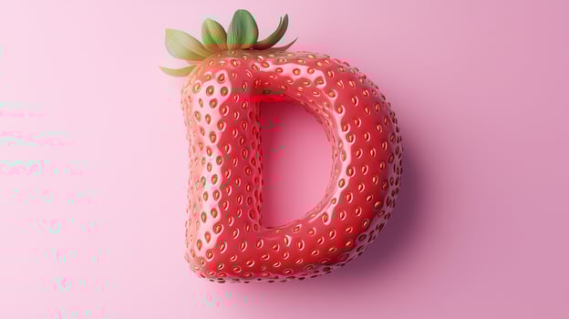 The letter D is framed by a red strawberry textured fruit for kids on solid background photo