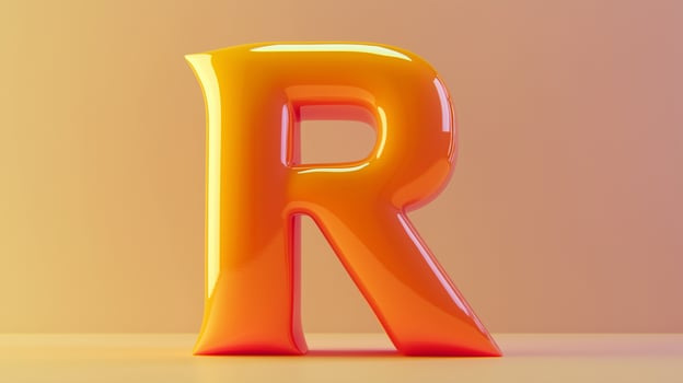 Letter R font orange frame uppercase for children toy learning on solid background photo