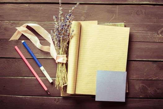 The workplace traveler. The blank notebook. photo