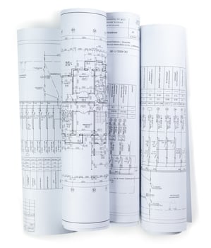 construction plans in rolls isolated on white photo
