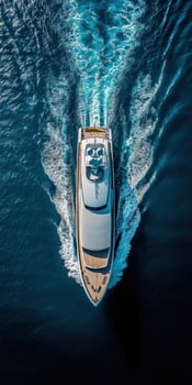 Luxurious yacht cruising through crystal-clear waters on a sunny day photo