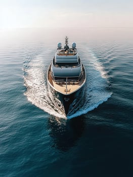 Luxurious yacht cruising through calm waters on a sunny day photo