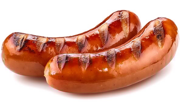 grilled sausages isolated on white background. photo