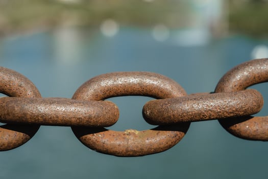 Old rusty metal chain outdoors. Large chain links photo