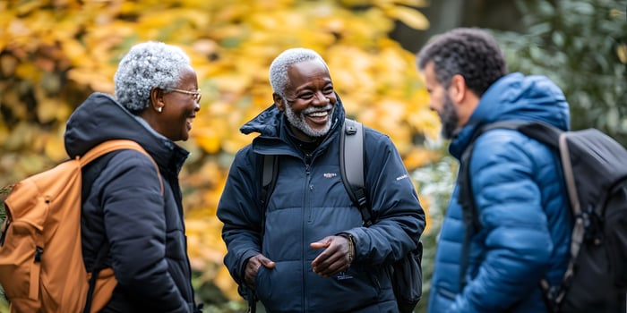 Three Friends Enjoying a Walk in Autumn photo