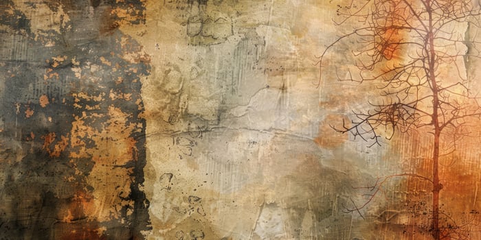 A painting of a tree with a brown background photo