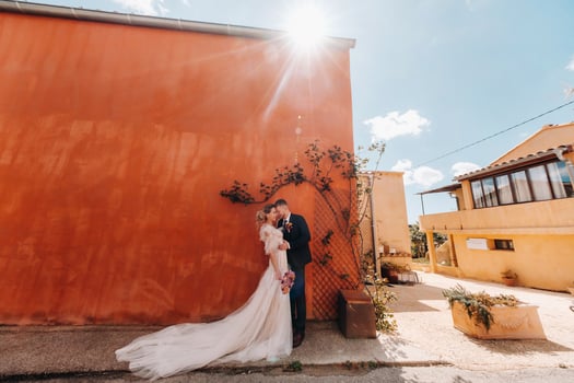 Wedding couple near a Villa in France.Wedding in Provence.Wedding photo shoot in France