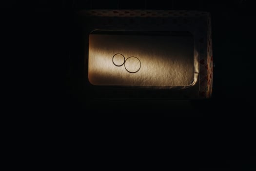 Close-up of two gold wedding rings for a wedding photo