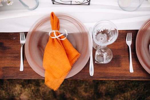 Dishes on the wedding table, decor of the dining table for the holiday photo