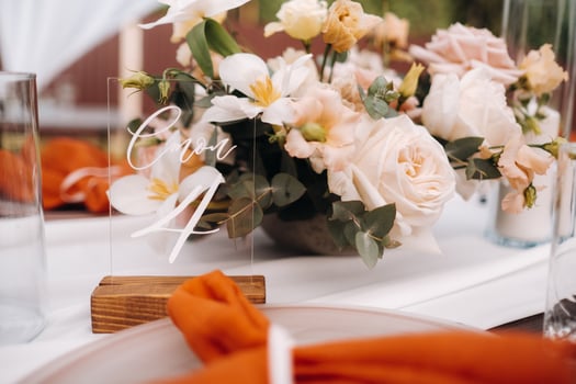 wedding table decoration with flowers on the table, dinner table decor photo