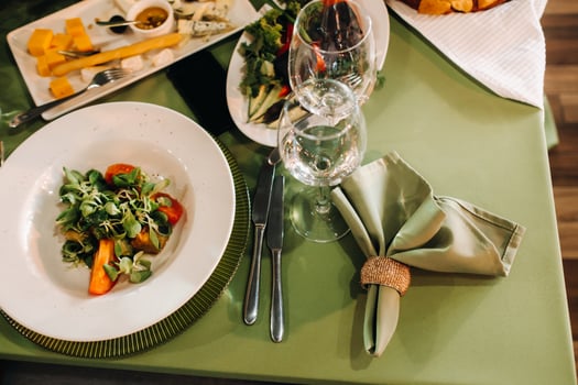 Dishes on the wedding table, decor of the dining table for the holiday photo