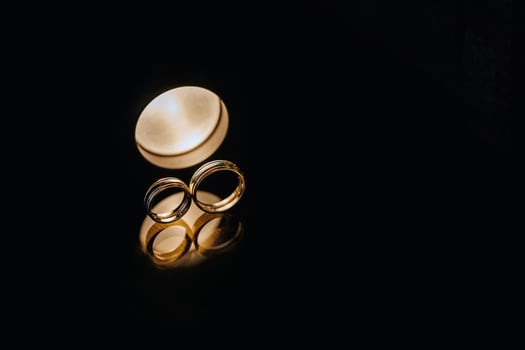Close-up of two gold wedding rings for a wedding photo