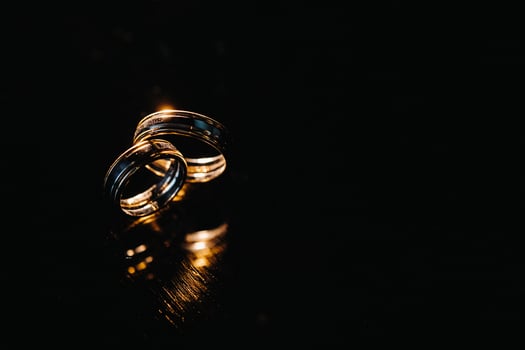 Close-up of two gold wedding rings for a wedding photo