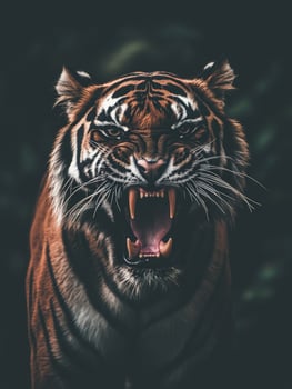 Powerful tiger showing teeth roaring wild animal photo