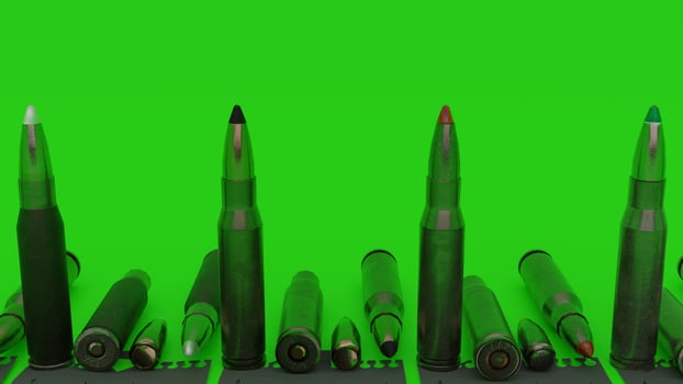 ammo cartridges pack with different sizes. photo