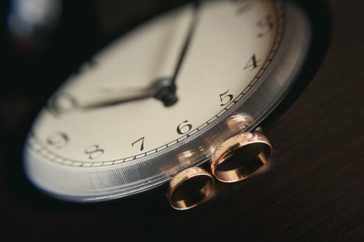 Close-up of two gold wedding rings for a wedding photo