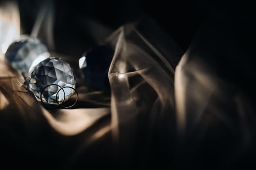 Close-up of two gold wedding rings for a wedding photo
